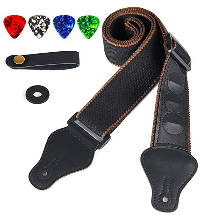 7Pcs/Set Guitar Strap Black PU - Musical Instrument Note ulasan dan harga