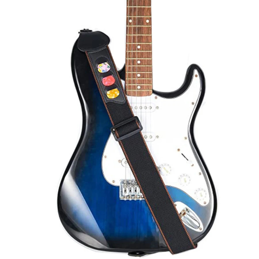 7Pcs/Set Guitar Strap Black PU - Musical Instrument Note ulasan dan harga