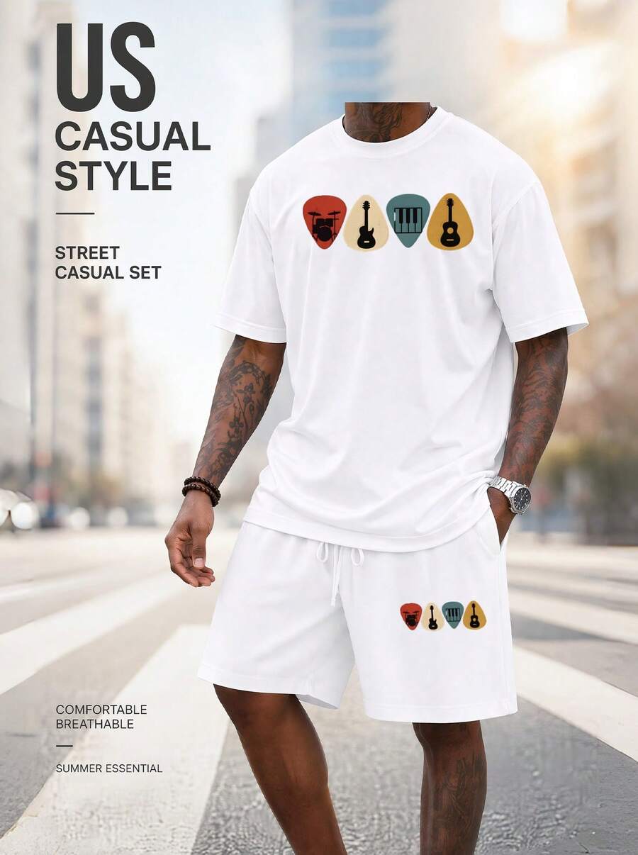 Men S 2 Piece Oversized T-Shir - Musical Instrument ____ ulasan dan harga