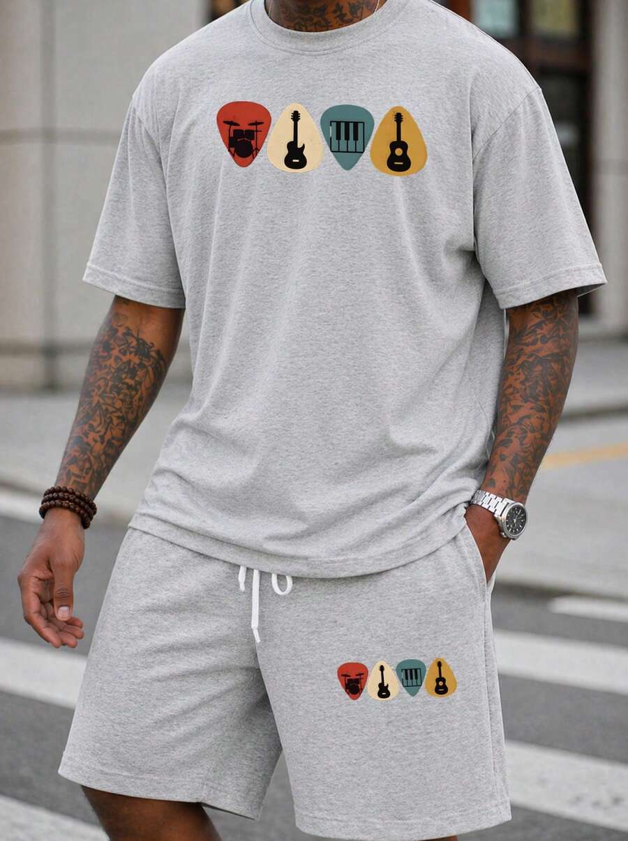 Men S 2 Piece Oversized T-Shir - Musical Instrument ____ ulasan dan harga