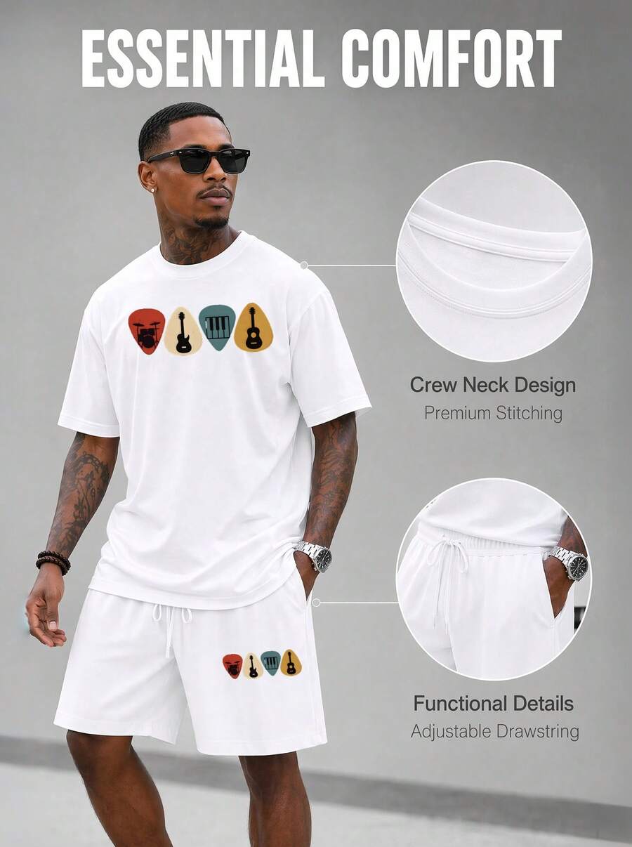 Men S 2 Piece Oversized T-Shir - Musical Instrument ____ ulasan dan harga