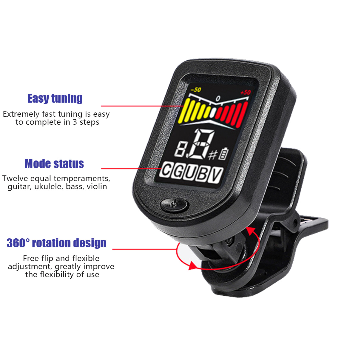 Clip-On Guitar Tuner with Regu - Musical Instrument Note ulasan dan harga